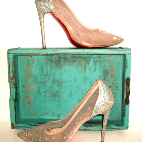 Auth.Christian Louboutin NEAR-NEW "Follies Strassita" High Heel (100mm) Pumps - Picture 3 of 15